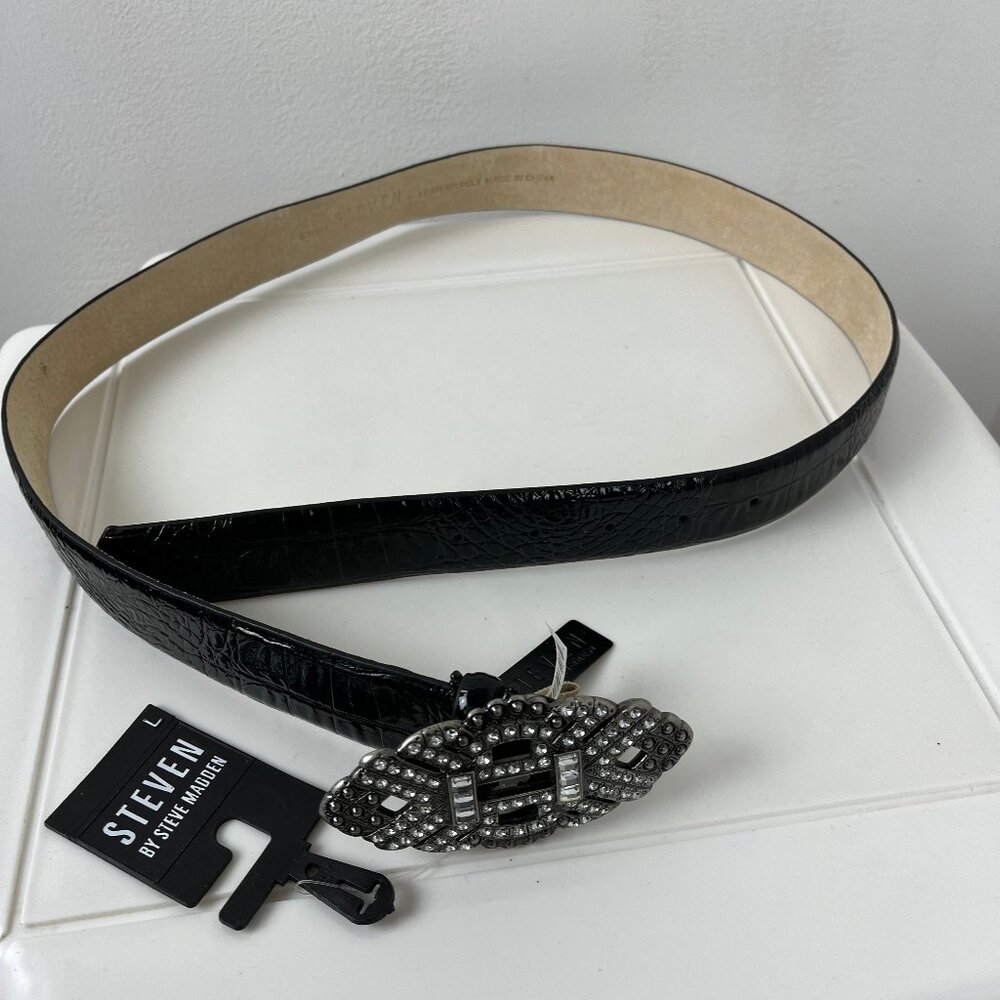 Steven By Steve Madden Womens Leather Black Belt L New